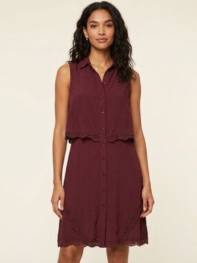 Parker Sleeveless Button-Down Dress in Burgundy